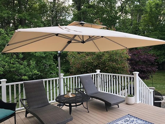 PURPLE LEAF 9' X 11' Patio Umbrella Outdoor Rectangle Umbrella Large Cantilever Umbrella Windproof Offset Heavy Duty Sun for Garden Deck Pool Patio, Beige