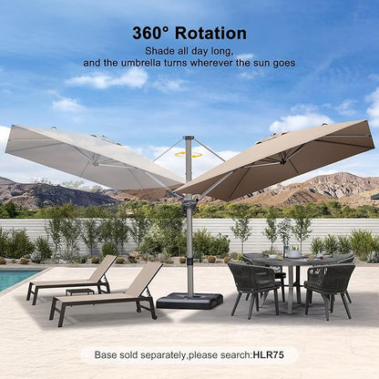 PURPLE LEAF 9' X 9' Patio Umbrella Outdoor Cantilever Umbrella, Aluminum Offset Umbrella with Champagne Frame and 360° Rotation for Pool Deck Garden, Taupe