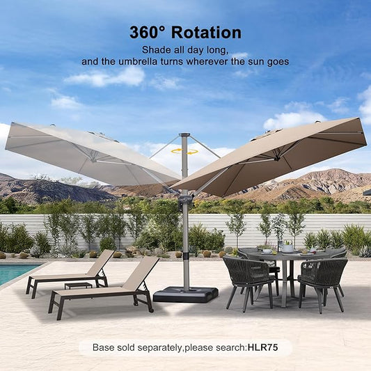 PURPLE LEAF 9' X 9' Patio Umbrella Outdoor Cantilever Umbrella, Aluminum Offset Umbrella with Champagne Frame and 360° Rotation for Pool Deck Garden, Taupe
