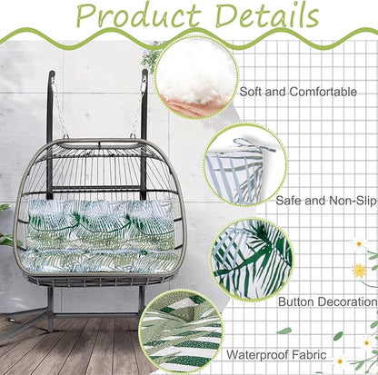 Swing Replacement Cushions with Backrest, 2 or 3 Seater Waterproof Non-Slip Overstuffed Swing Pad, Indoor/Outdoor Bench Cushion for Porch Chair Swings Garden Furniture (Flower color2, 40 * 71 in)