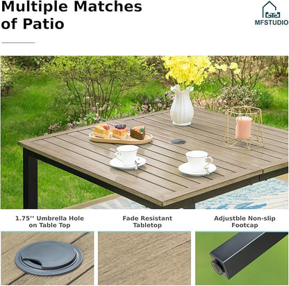 MFSTUDIO Patio Table and Chairs Set of 4, Outdoor Dining Set with Square Table and Swivel Chairs, 5 Piece Patio Furniture Set for Deck/Backyard/Poolside/Garden