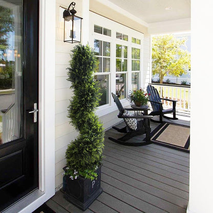 39 inchBoxwood Artificial Cedar Spiral Topiary Trees – Decorative Fake Greenery in Planter Pots for Front Porch, Outdoor Walkway, Entryway Decorating, Set of 2