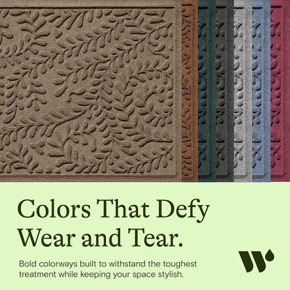 WaterHog Indoor/Outdoor Door Mat, 2' x 5', Made in USA, Durable & Skid-Resistant Front Door Rug, Decorative, Water-Trapping & Heavy-Duty Entryway Mat for Your Home, Boxwood Collection, Khaki/Camel