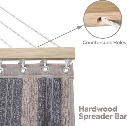 SUNCREAT Hammock with Stand 2 Person Heavy Duty, Freestanding Hammock with Spreader Bar, Soft Pillow, Gray Stripes