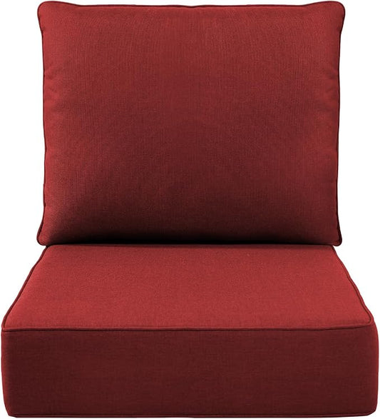 Luxury 6" Outdoor Cushions for Patio Furniture, 24x24x6 Thick Seat Cushion Set, Fade Resistant Couch Chair Replacement Cushions High Density Deep Wicker Chair Cushion with Removable Cover, Red