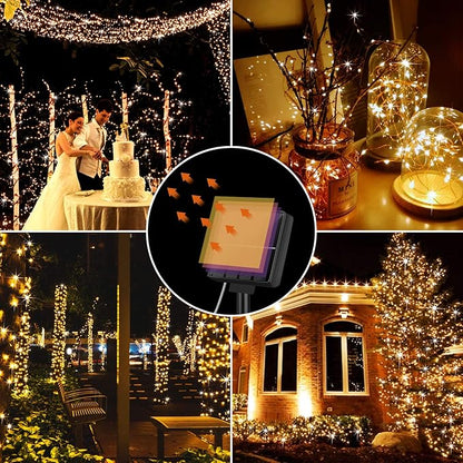 Outdoor Solar String Lights Waterproof 288Ft, 4-Pack Each 72FT 200 LED Solar Powered Fairy Lights with 8 Lighting Modes, Copper Wire Lights for Patio, Garden, Party, Wedding (Warm White)