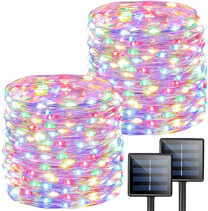 2-Pack Solar String Lights Outdoor, Total 200LED Solar Light Outdoor Waterproof, Solar Twinkle Lights Copper Wire 8 Modes Fairy Light for Xmas Tree Garden Wedding (Multicolor)