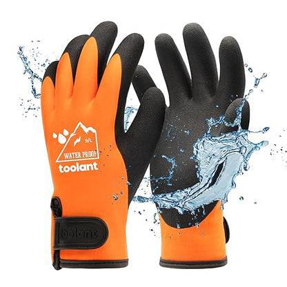 100% Waterproof Gloves for Men and Women, Winter Work Gloves for Cold Weather, Touchsreen, Thermal Insulated Freezer Gloves, With Grip, Orange, Large