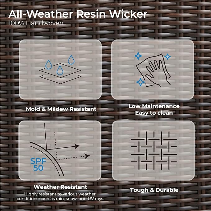 CHITA 4 Pieces Wicker Patio Furniture Set, Outdoor Conversation Set with 2 Pieces Rattan Rocking Swivel Chairs, 3-Seater Sofa, Coffe Table