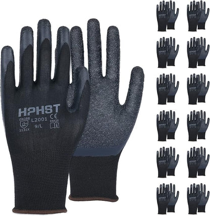 Latex Rubber Hand Coated Work Gloves - Safety Work Gloves - Excellent Grip for Construction Warehouse Garden 12 Pairs