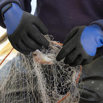 Kebada T2 Waterproof Work Gloves for Men and Women, Thermal Warm Winter Working Gloves, Insulated Freezer Gloves for Cold Weather, 100% Latex Coating, Wrist Closure, 2 Pairs, Blue, X-large