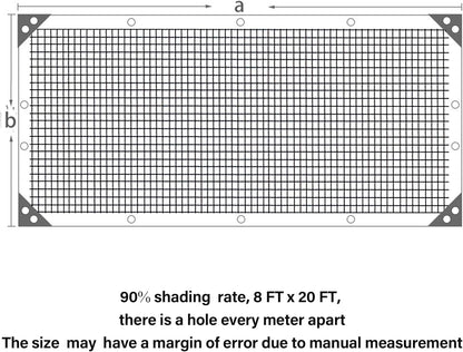 winemana Black Shade Cloth 90%, 8x20 FT Mesh Tarp - Garden Shade for Greenhouse, Patio, Vegetables, Plants Cover and Chicken Coops, Sun Shade Net for Outdoor Protection with Reinforced Grommets