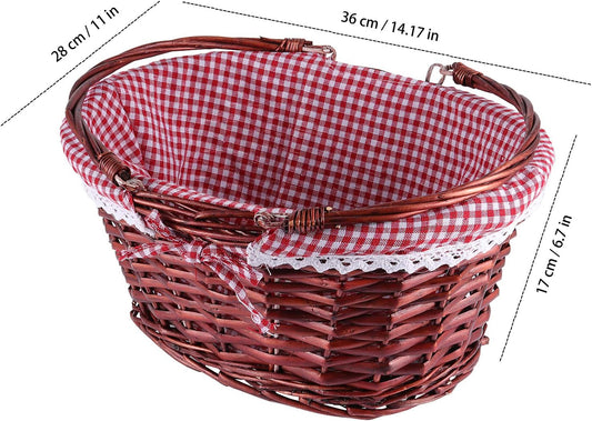 KINJOEK Wicker Woven Basket, Multipurpose Natural Willow Basket with Handle Premium Linen Cotton Cloth Lining for Storage and Decoration