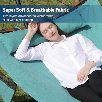 TegerDeger 12FT 2 Person Hammock Large Hammock 450LB Capacity with V Shaped Hardwood Spreader Bar & Nylon Rope for Outside, Patio, Garden, Backyard, Beach, Poolside - Lake Blue