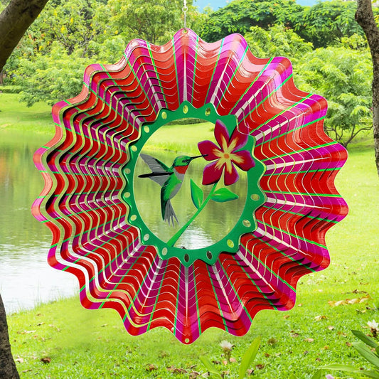 Goolyrusim Ruby-Throated Bird Wind Spinner, Hummingbird Wind Spinner for Yard and Garden, Hanging Wind Sculptures 3D Wind Catcher, Kinetic Metal Art Decorations Indoor/Outdoor Décor Ornament Gifts