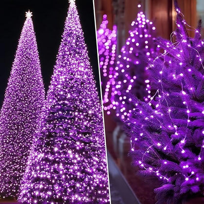 Solar String Lights Outdoor Waterproof 2 Pack Total 66ft 200LED 8 Modes Twinkle Lights Solar Fairy Lights for Patio, Garden Yard Party Wedding Tree Christmas Halloween Decoration, Purple