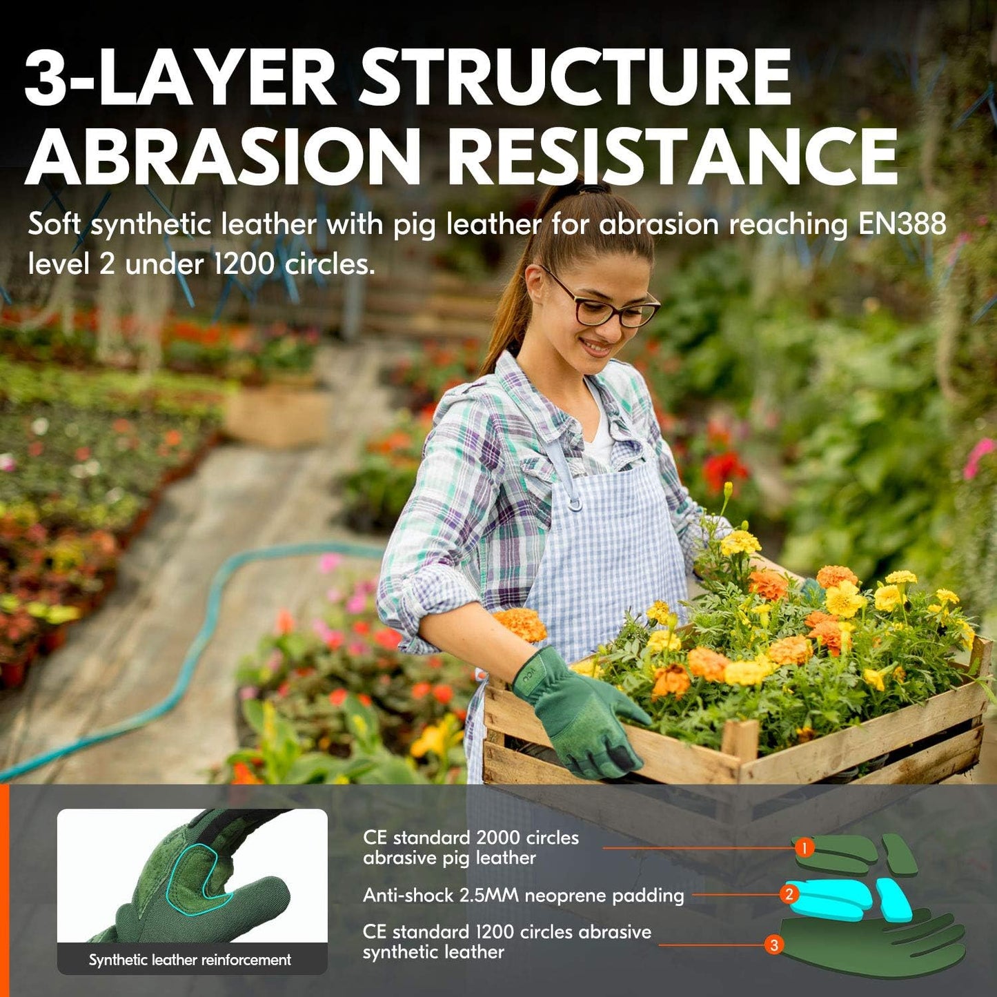 Vgo... 1-Pair Ladies' Synthetic Leather Gardening Gloves, Puncture-proof, Thornproof, Durability & Anti-shock Work Gloves, Touchscreen (Size M, Green, SL7471)