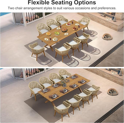 PURPLE LEAF 9 Piece Longer Patio Dining Set with Outdoor Aluminium Dining Table and Woven Chairs Modern Metal Furniture Cushions Sets for Garden Yard Indoor Decor Kitchen Teak