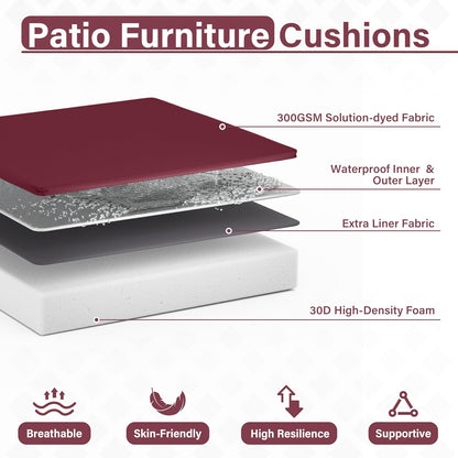 Patio Chair Cushions 17 X 16 X 3 Inch Waterproof Outdoor Seat Cushions for Patio Furniture, Outdoor Sofa Couch Pads with Ties & Handle, Set of 2, Burgundy