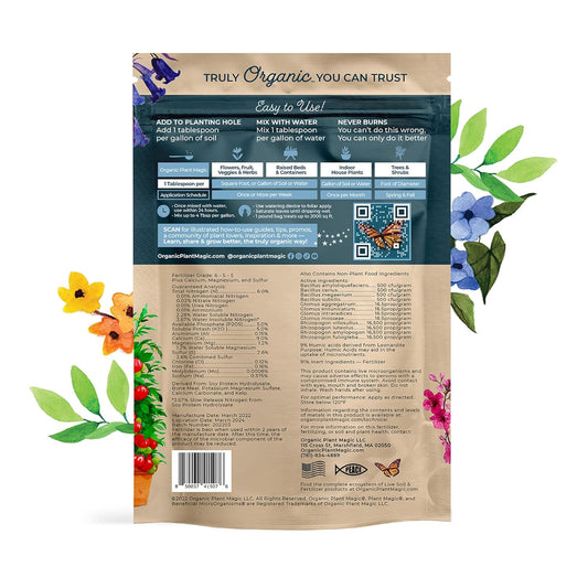 Organic Plant Magic - Truly Organic™ Fast-Acting Soluble Plant Food: All-Purpose Fertilizer Concentrate for All Flower Vegetable Herb Fruit Tree Shrub Container Garden & House Plants [Two 1 lb Bags]