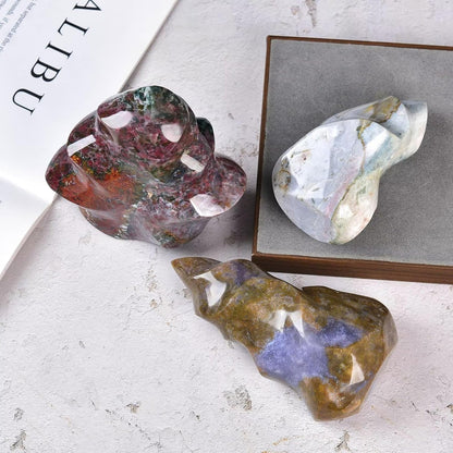 AMOYSTONE Ocean Jasper Flame Shaped Stone Towers Obelisk Natural Healing Crystal Quartz Reiki Energy Decoration Home Office Decor 1.0-1.5LBS