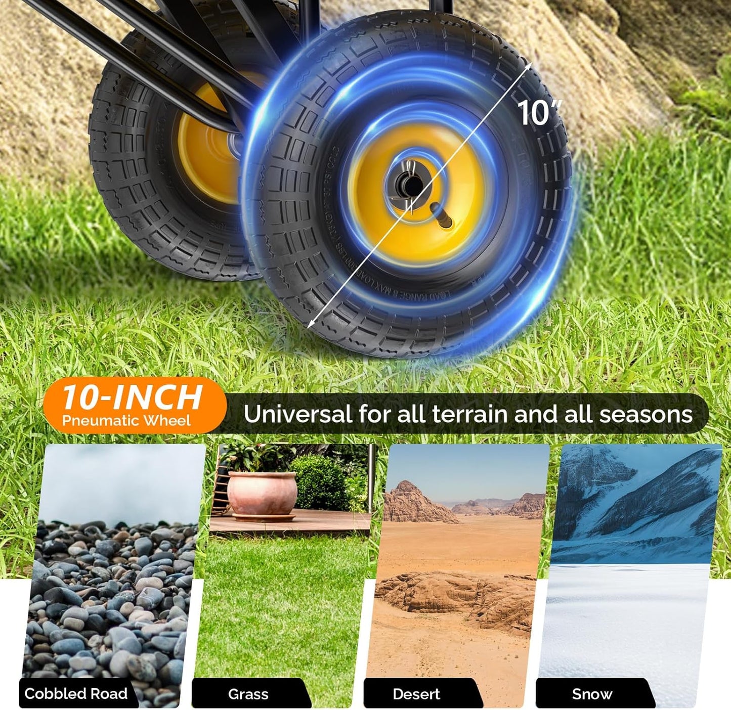 VINGLI Heavy Duty 880 LBS Mesh Steel Garden Cart, Dump Detachable Utility Wheelbarrow, Yard and Garden Wagon Cart with Removable Sides and 10 Inch Wheels(Yellow)