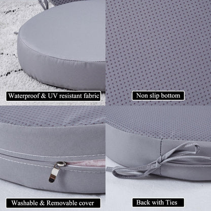 15 x 15 Inch Round Cushions for Outdoor Furniture Non-Slip Waterproof Patio Bistro Chair Cushion with Ties Bar Stool Seat Cushion for Kitchen Chairs Set of 2, Light Gray