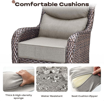 4 Piece Outdoor Patio Swivel Rocker Chairs, Waterproof Wicker, High Back, Deep Seating, Wide Armrest, Upgraded 6 inch Thick Cushions, Ideal for Deck Porch Backyard, Brown/Beige