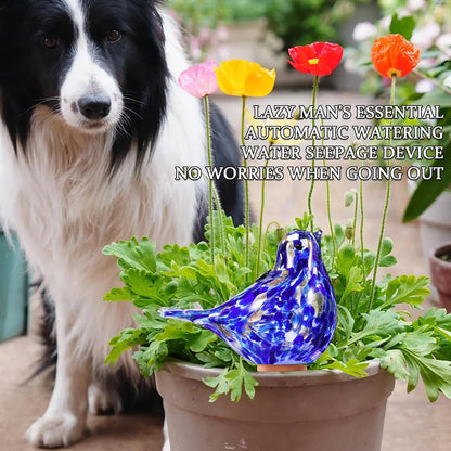 Glass Bird Shaped Plant Watering Ball Glass Automatic Watering Ball Flower Pot Insertion Spike Drip Irrigation Device Watering Ball Irrigation System Plant Enthusiast Gift (Dark Blue)