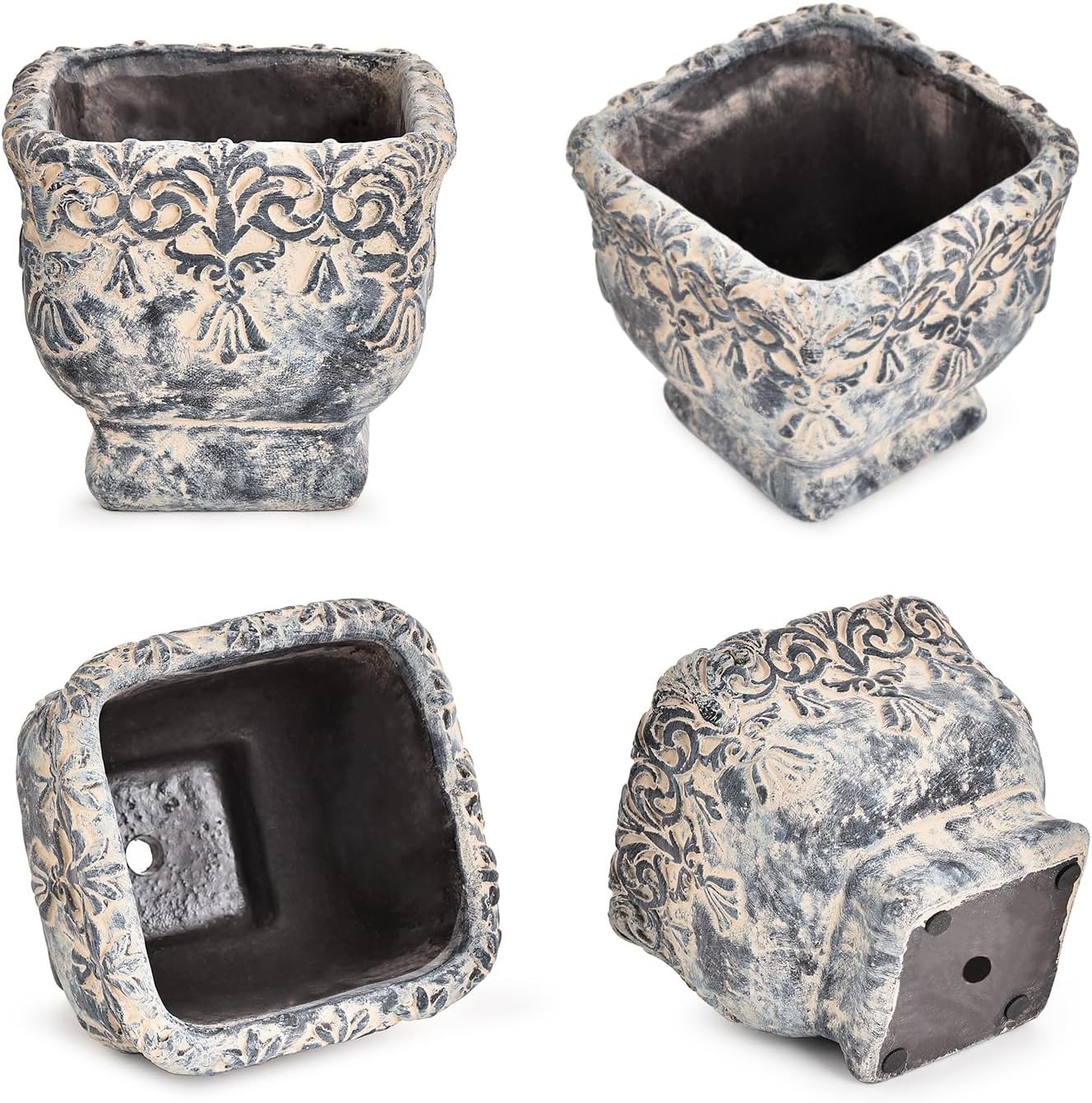 Sungmor 6.5 Inch Cement Plant Pot for Plants, Succulent Planter with Embossed Design, Vintage Concrete Flowerpots with Drainage Hole, Decorative Orchid Houseplant Pot Indoor Outdoor Plant Container