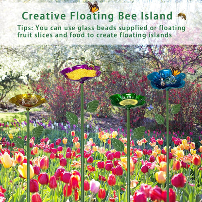 4 Packs Metal Bee Watering Station,Bee Water Feeder for Garden with 20 Marbles for Outdoor Decor,Decorative Water Feeder to Attract Pollinators(Red,Green,Blue,Yellow)