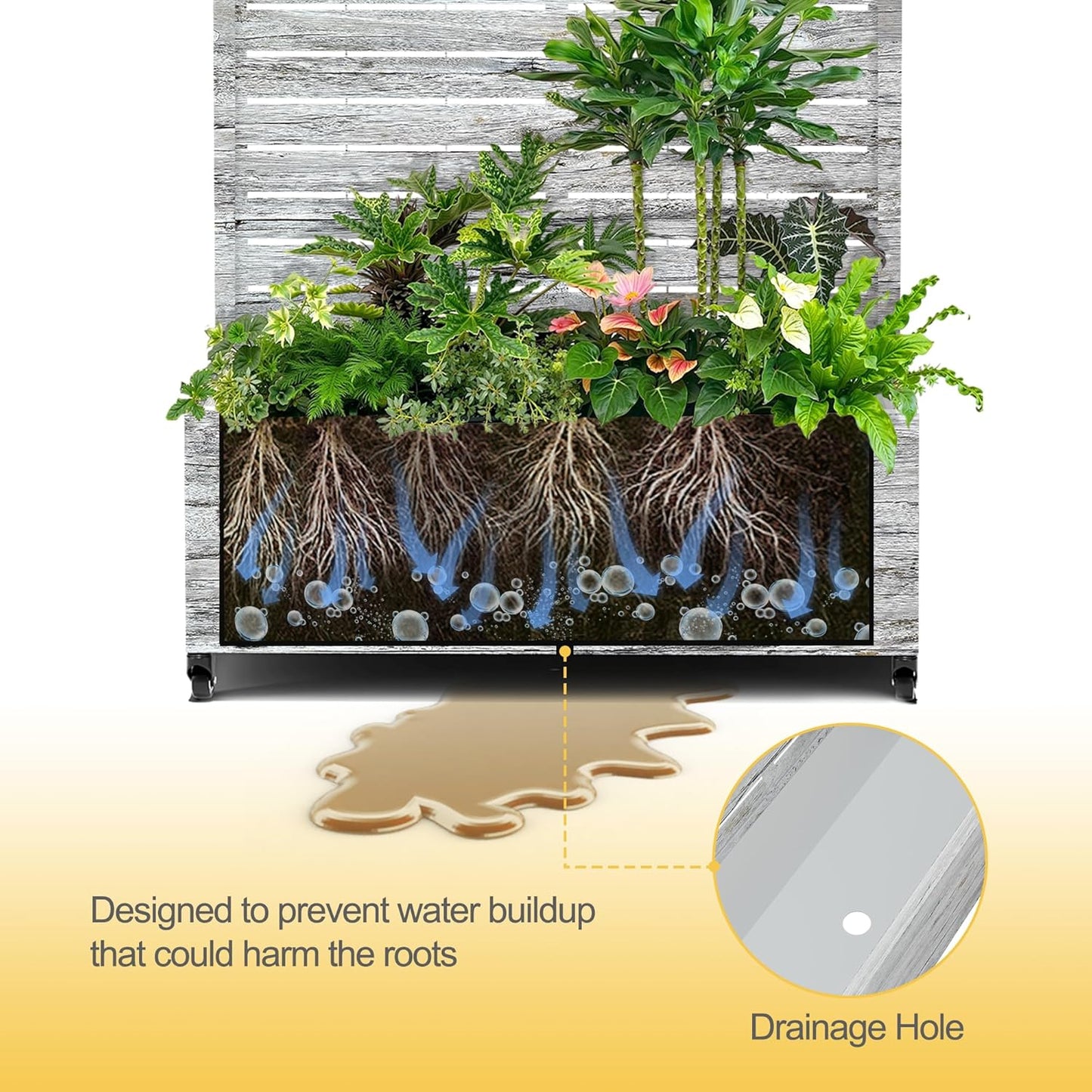 Raised Garden Bed with Trellis and Wheels,73"x35"x16" Metal Raised Garden Bed,White Wood Finish Metal Planter with Climbing Trellis for Vines & Vegetables