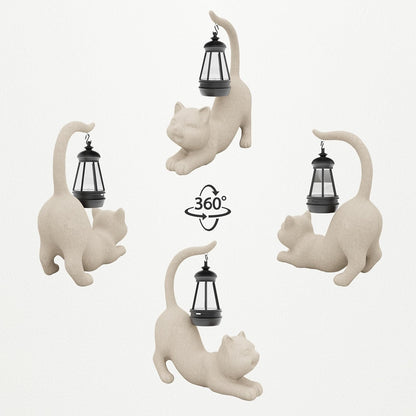 Solar Cat Garden Statue 10 Inch Porch Patio Decor for Outside Yard Decoration Outdoor Unique Housewarming Gardening Birthday Gifts for Cat Lovers Women Grandma