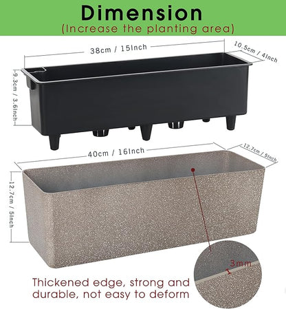 GardenBasix Elongated Self Watering Planter Pots 2-Pack Window Box 5.5 x 16 inch Indoor Home Garden Modern Decorative Pot for All House Plants Flowers Herbs (Coffee,2)