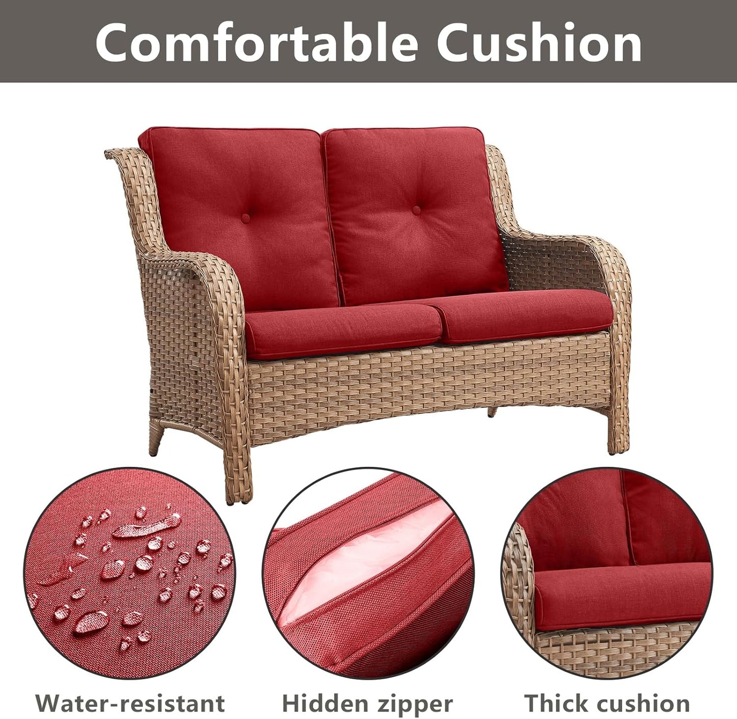 Outdoor Wicker Patio Furniture Set - 5 Piece Rattan Patio Conversation Set with 2 Rocking Swivel Chairs,2 Ottomans and 1 Loveseat for Porch Deck Backyard Garden(Yellow/Red)