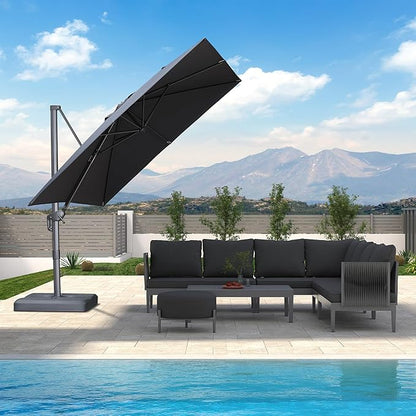 PURPLE LEAF 9 FT Cantilever Patio Umbrella Outdoor Aluminum Offset Square Umbrella with 3 Years Fade Resistance Recycled Fabric and 360-degree Rotation for Deck Pool Garden, Graphite Grey