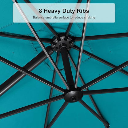 PURPLE LEAF 9' X 12' Left-right Tilt Patio Umbrella Outdoor Cantilever Swivel Rectangle Umbrella Aluminum Offset Umbrella with 360-degree Rotation for Garden Deck Pool Patio Turquoise Blue