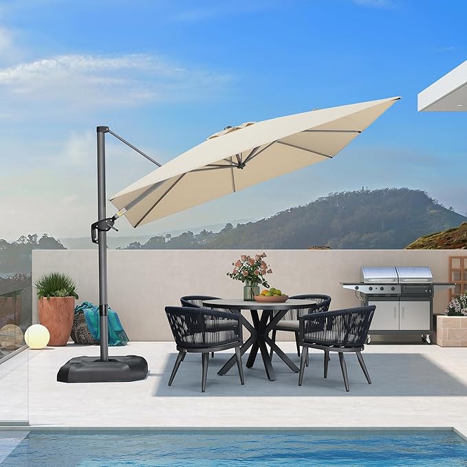 PURPLE LEAF 9 Feet Patio Umbrella Outdoor Cantilever Square Umbrella Aluminum Offset Umbrella with 360-degree Rotation for Garden Deck Pool Patio, Beige