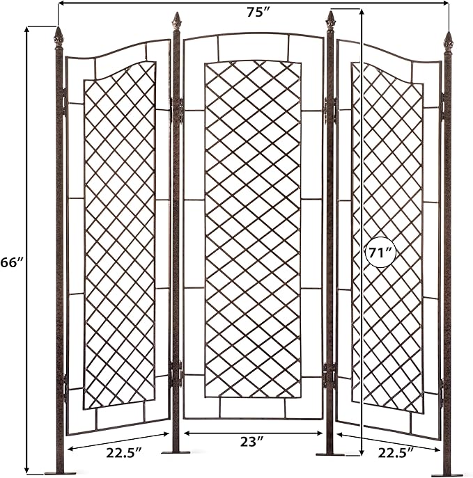 H Potter Large Garden Trellis for Climbing Plants Wrought Iron Metal 3 Panel Ivy Garden Privacy Screen Patio Deck GAR573L