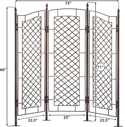 H Potter Large Garden Trellis for Climbing Plants Wrought Iron Metal 3 Panel Ivy Garden Privacy Screen Patio Deck GAR573L