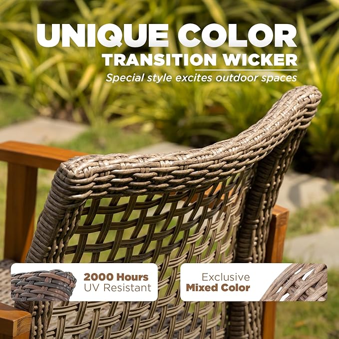 IDZO Liberte 500lbs Capacity Acacia Outdoor Club Chairs Set of 2, FSC Teak Finish Wood Upgraded Patio Furniture Sets with Upgraded 2000Hours UV Resistant Wicker