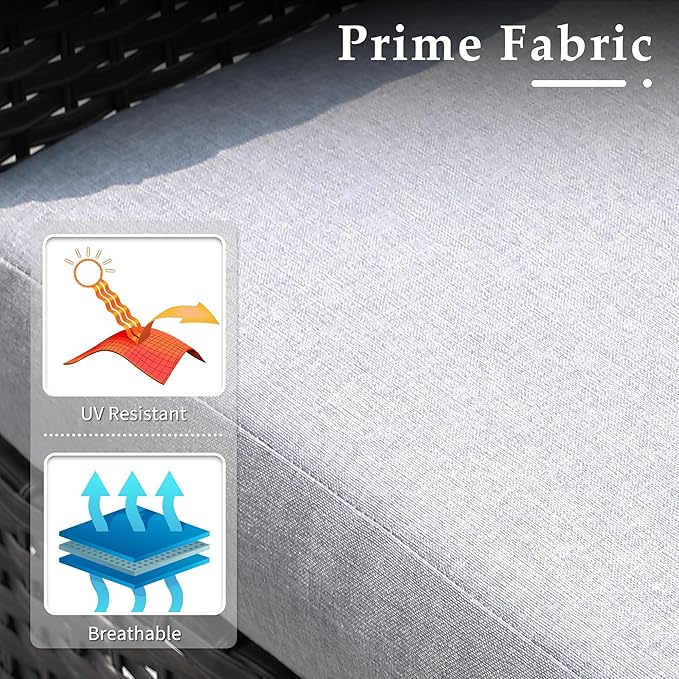 6-Piece Wicker Patio Furniture Set, All-Weather Rattan Conversation Bistro Loveseat Chair and Table Set for Backyard, Balcony and Deck with Soft Cushions and Metal Table(Grey)