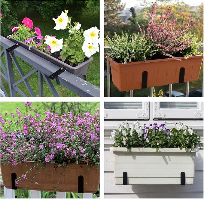 2-Pack Adjustable Planter Box Brackets, Heavy Duty Q235 Steel, Black, Universal Outdoor Hanging Brackets, Flower Box Brackets for Fence Railings, Windowsill, Patio, Garden, Balcony