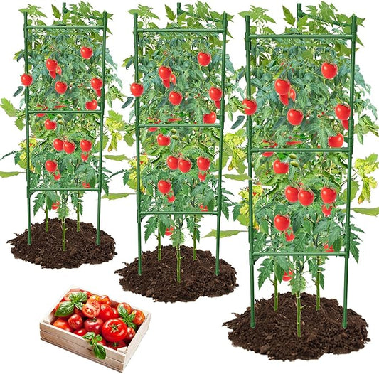 3 Pack Tomato Cage,Tomato Cage for Raised Garden Bed, 48'' Tall Tomato Trellis Triangle or Square Cages for Garden,Pots, Plant Cages & Supports（Green, Extra Bold ）