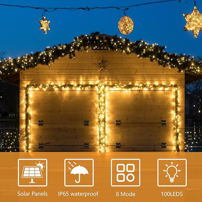 2 Pack-Solar String Lights, 78Ft 200 LED Solar Lights Outdoor with 8 Modes ，Solar String Lights Outdoor Waterproof for Yard, Fence,Balcony, Party,Christmas Tree Decorations (Warm White)