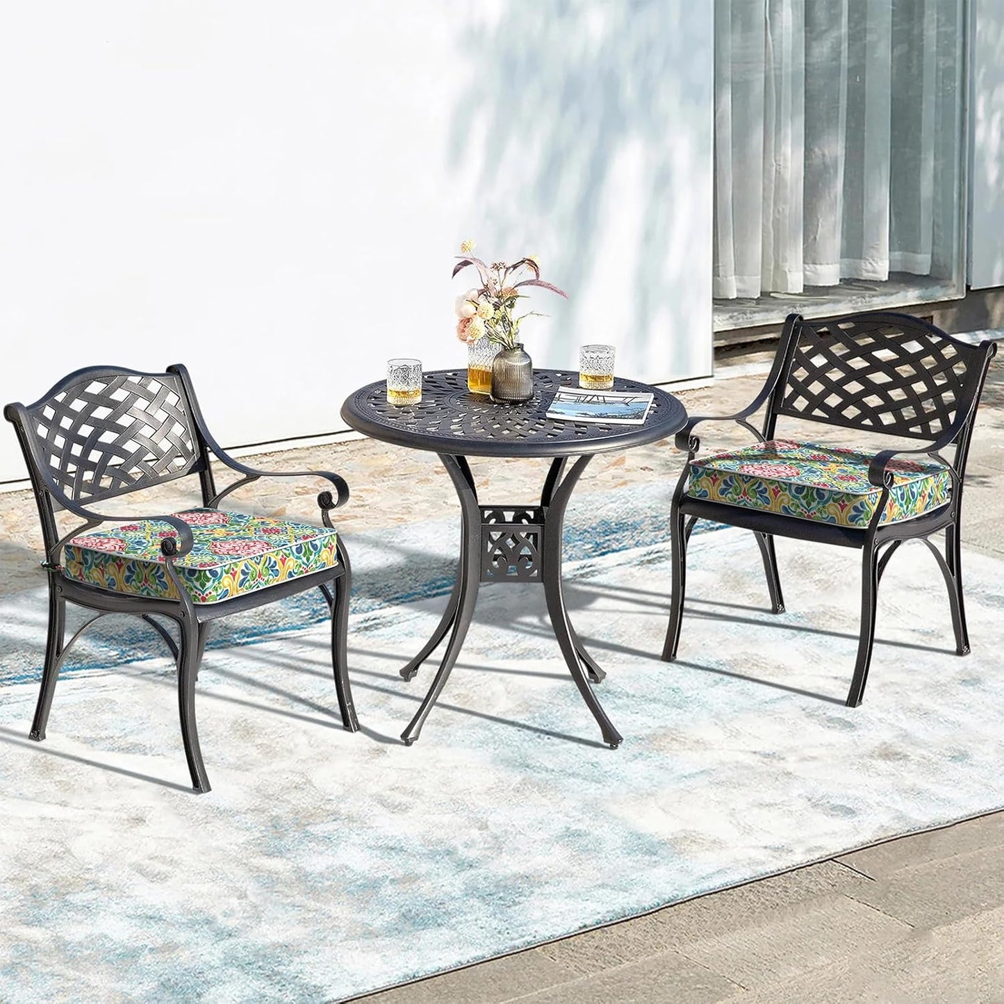 LVTXIII Patio Chair Cushions 22"x22"x3", Water-Repellent Outdoor Seat Cushions for Patio Furniture, Square Chair Pads with Ties for Home Garden Decoration, Set of 2, Damask Red