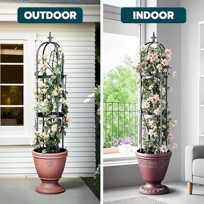 Idzo Trellis for Climbing Plants Outdoor, Garden Trellis Steel, Obelisk Design Stone Coated, 72 in Upgrade 2025, Vertical Support for Climbing Plants, Decorative for Outdoor & Indoor Use