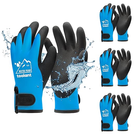 toolant 100% Waterproof Gloves Bulk Pack, 3 Pairs, Winter Work Gloves for Cold Weather, Touchsreen, Warm Freezer Gloves, Thermal Insulated, With Grip, Blue, Small