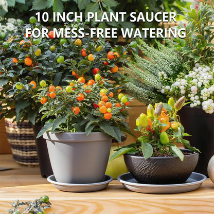 6 Pack 10-Inch Gray Plant Saucer Trays, Heavy Duty Plastic PP Pot Bases for Medium & Large Flower Pots, Durable Water Catcher Plates & Drip Trays for Indoor Outdoor Gardening Use