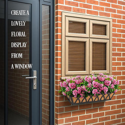 2 Pack 32IN Window Box Railing with Adjustable Brackets, Hanging Flower Planter Basket with Coco Liner for Outdoor Balcony Porch Fence Patio (Black)